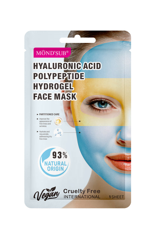 Hyaluronic Acid and Polypeptide hydrogel face mask for skin firming and a moisture boost.