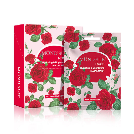 Rose hydrating and brightening facial mask for revitalizing dull skin and achieving a dewy glow.